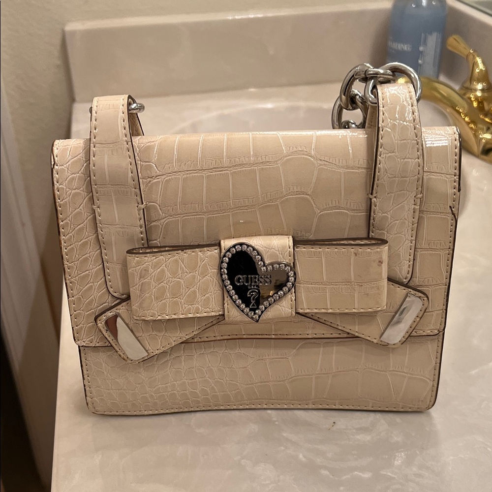 GUESS Beige Croc-Embossed Mini Bag